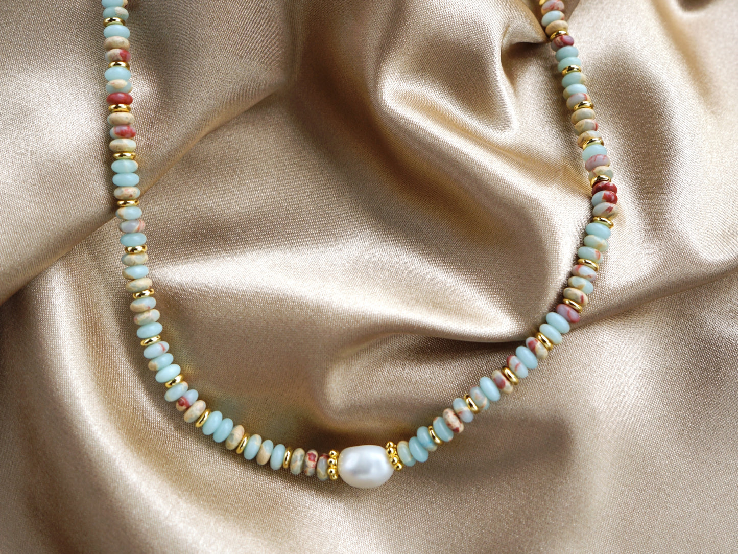 Natural Gemstone and Fresh Water Pearl Necklace
