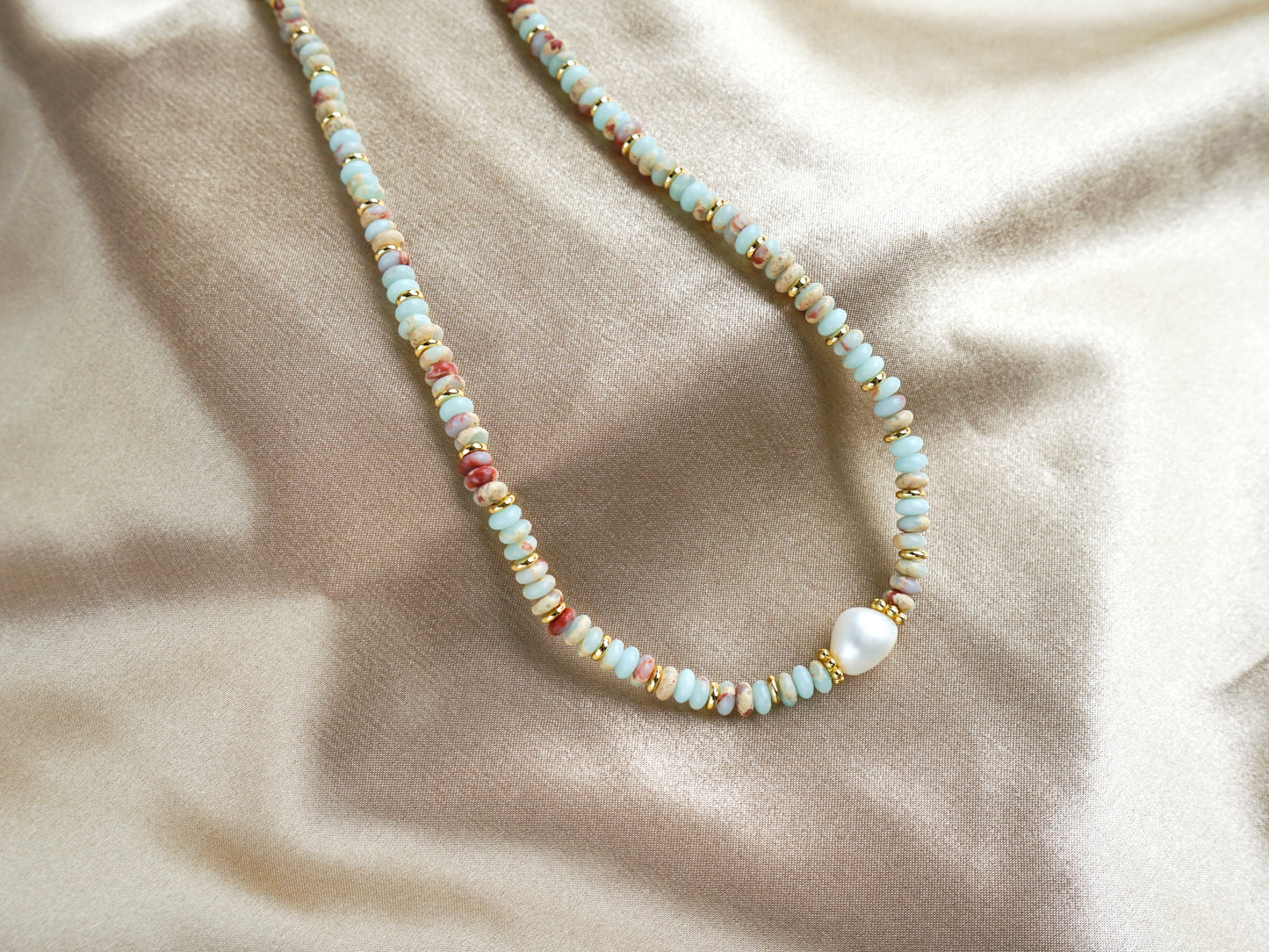 Natural Gemstone and Fresh Water Pearl Necklace